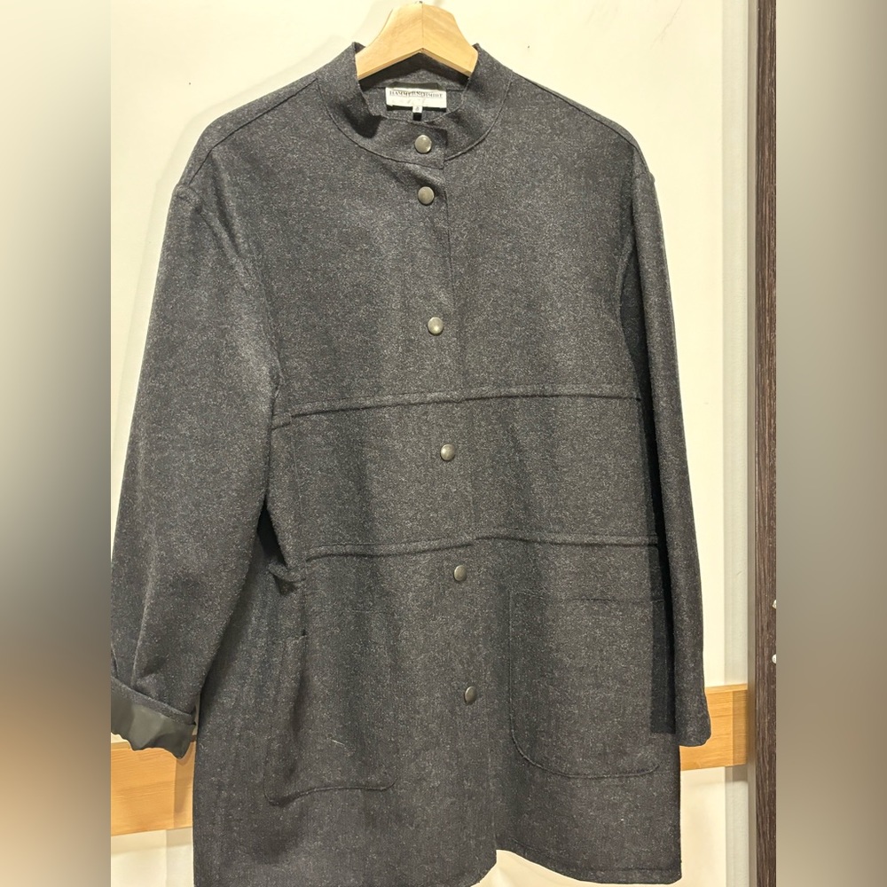 Vintage German Wool Button Up Shirt Jacket Grey Charcoal Sz 40 M/L Hammerschmidt